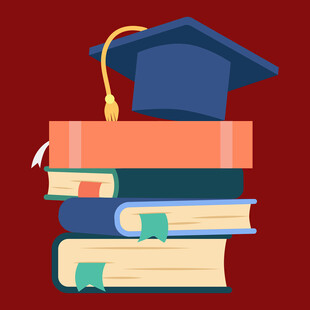 毕业帽下的知识书籍堆