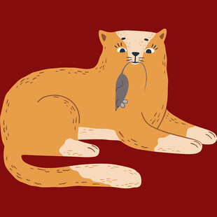 趴着的橘猫与小鱼干