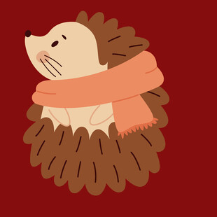 戴围巾的可爱小刺猬