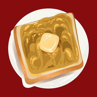 涂有花生酱与黄油的吐司