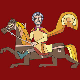 骑马人物插画传统风格