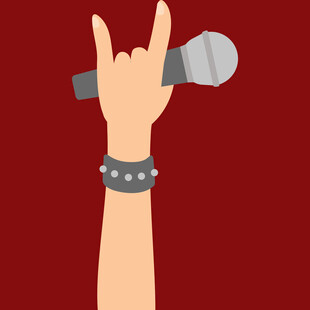 摇滚手势与麦克风特写