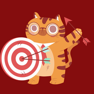 戴眼镜小猫持靶中箭