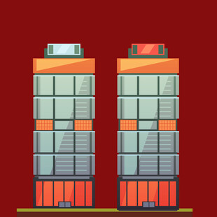 两座橙色外观的多层建筑