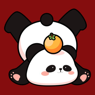 趴着顶橘子的可爱熊猫