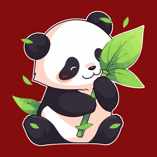 可爱熊猫抱绿叶
