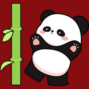 可爱熊猫倚着翠绿竹子