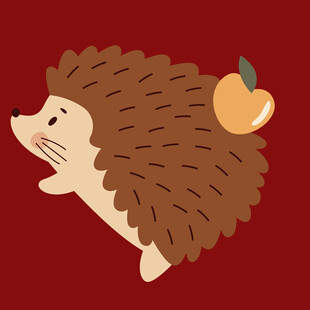 刺猬驮着苹果的可爱插画