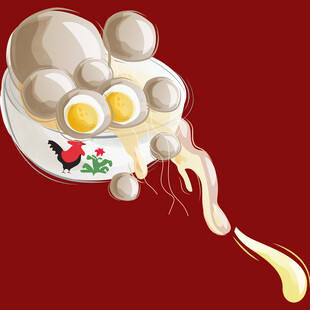 创意盘中鸡蛋与流动蛋液
