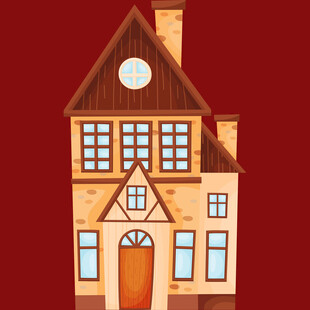 卡通风格的两层小洋楼