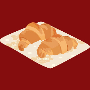 美味牛角面包摆放在盘中