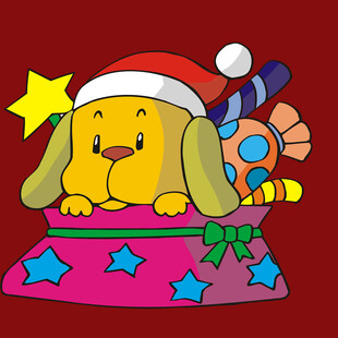 圣诞小狗藏于礼物袋中