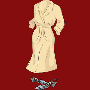 长款浴袍与精致高跟鞋