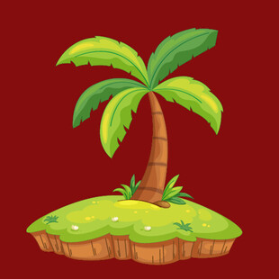 热带小岛棕榈树插画