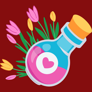 爱心药剂与绽放花朵