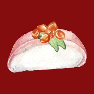 手绘粉色寿司配橙色装饰