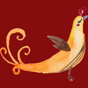 手绘金色长尾鸟