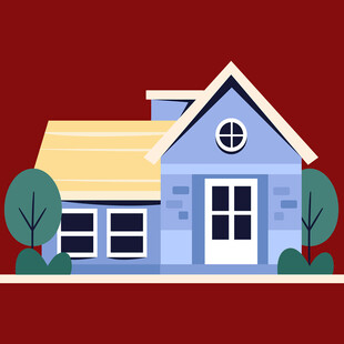 蓝色小屋与绿植景观