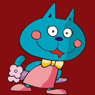 蓝色卡通猫手持花朵