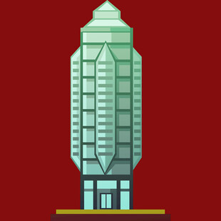 红色背景中的现代高楼