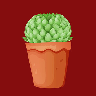 红色花盆中的绿色仙人掌