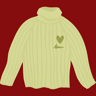 高领爱心图案米色毛衣