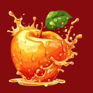 多汁苹果溅出新鲜果汁
