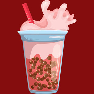 粉色珍珠奶茶插画