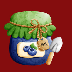 蓝莓果酱罐与园艺小工具