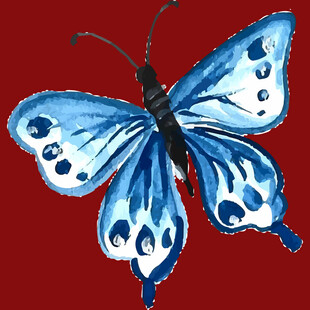 蓝色水彩蝴蝶插画