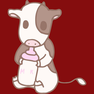 可爱小牛抱着粉色奶瓶