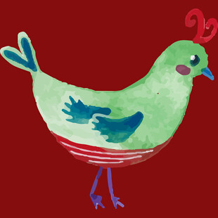 绿色小鸟插画红底装饰