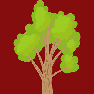 红色背景上的绿色树木