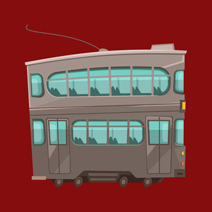 复古双层有轨电车插画