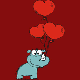 河马牵爱心气球