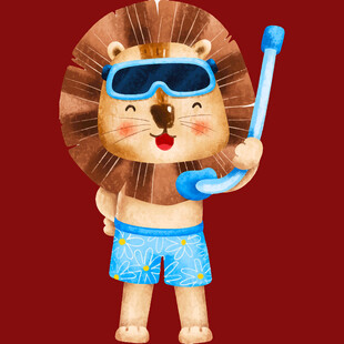 戴护目镜的可爱狮子潜水员