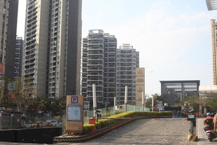 湛江城市街道旁的高楼与行人