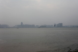 湛江雾中江畔城市景观