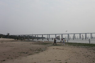 湛江海边栈桥与漫步的行人