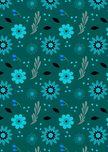 蓝绿花卉图案无缝背景