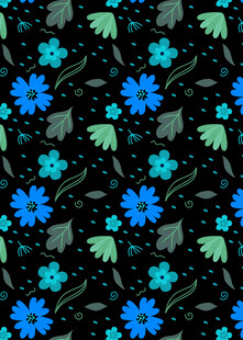 蓝绿花卉黑色背景图案
