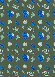 蓝花绿叶的清新花卉图案