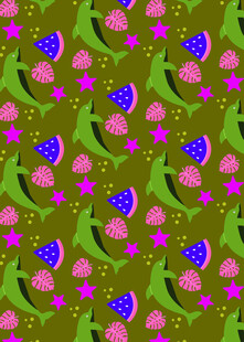 绿色底花卉仙人掌图案