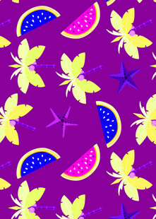 紫色背景多彩龙西瓜图案