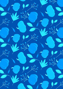 蓝色花卉水果图案背景