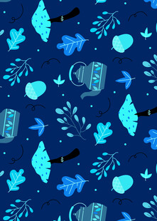 蓝色梦幻风植物元素图案