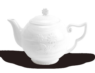 白色雕花陶瓷茶壶