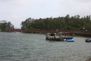 水上船只停靠岸边景象
