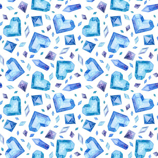 蓝色心形水彩图案背景