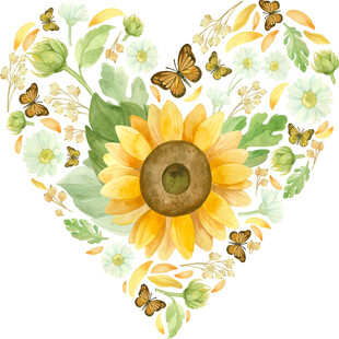 心形向日葵花卉蝴蝶图案